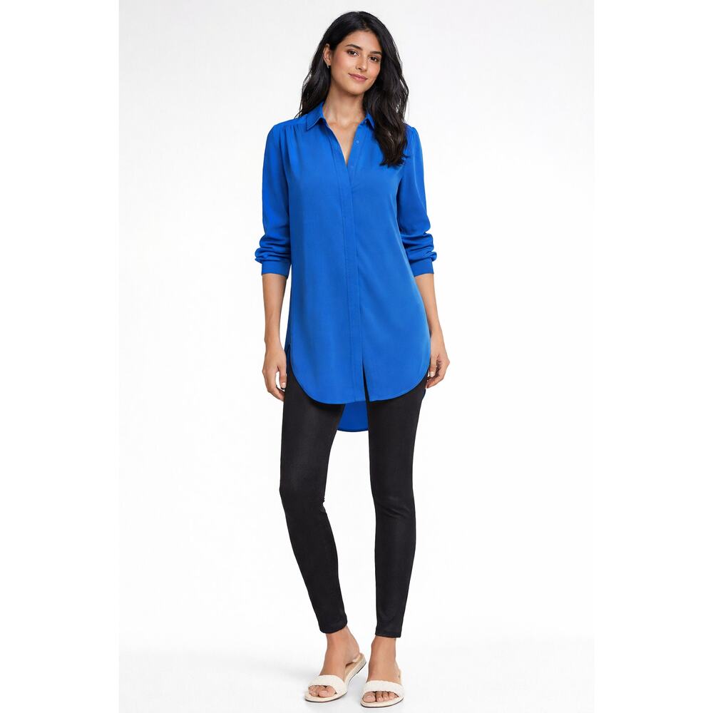 Express Pleated Shoulder Relaxed Tunic Portofino Shirt Blue Womens Size XS New